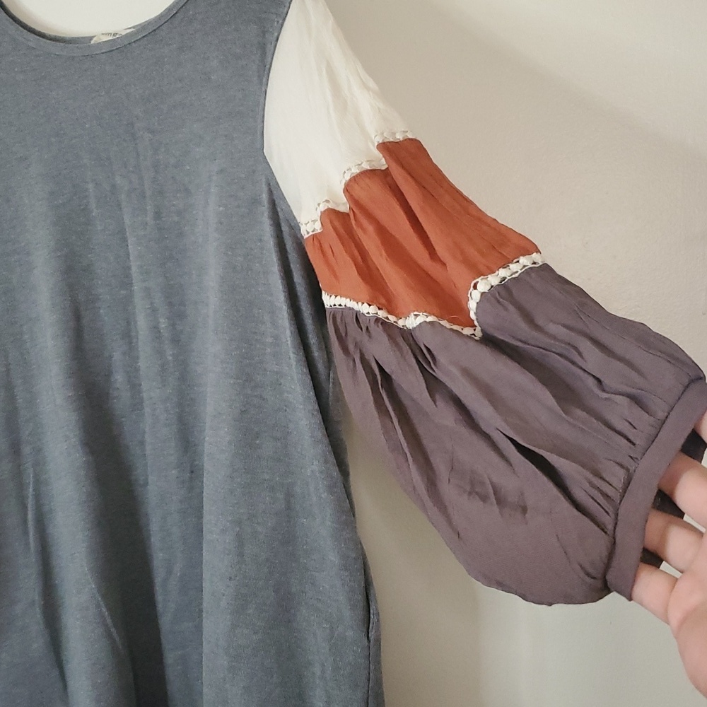 Umgee Shirt Dress Size Small Big BoHo Bellsleeves Pockets Mini Style - Picture 2 of 9